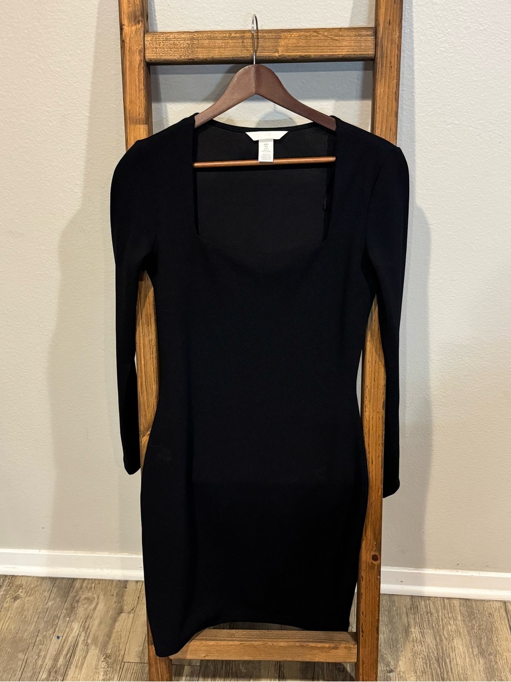 H&M Black Long-Sleeve Square Neck Bodycon Dress